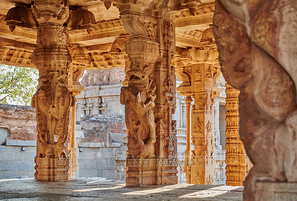 stone carved columns of Vijaya Vittala Temple, Hampi