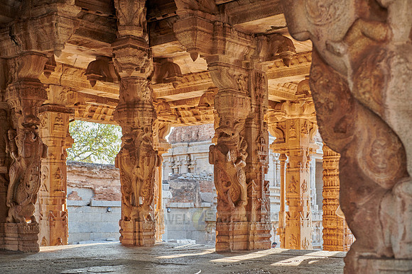 stone carved columns of Vijaya Vittala Temple, Hampi
