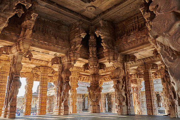 stone carved columns of Vijaya Vittala Temple, Hampi