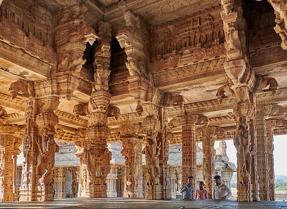 stone carved columns of Vijaya Vittala Temple, Hampi
