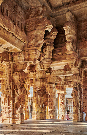 stone carved columns of Vijaya Vittala Temple, Hampi