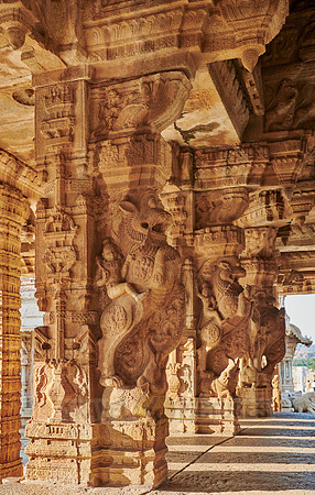 stone carved columns of Vijaya Vittala Temple, Hampi
