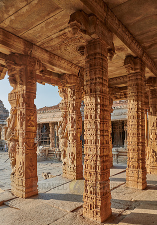 stone carved columns of Vijaya Vittala Temple, Hampi