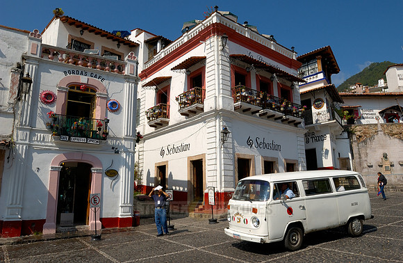 VW bus or VW Beetle in the cityscape of Taxco