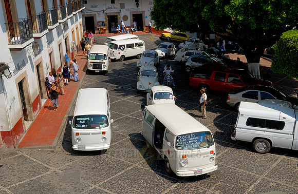 VW bus or VW Beetle in the cityscape of Taxco