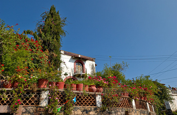 typical facade with flowerpots