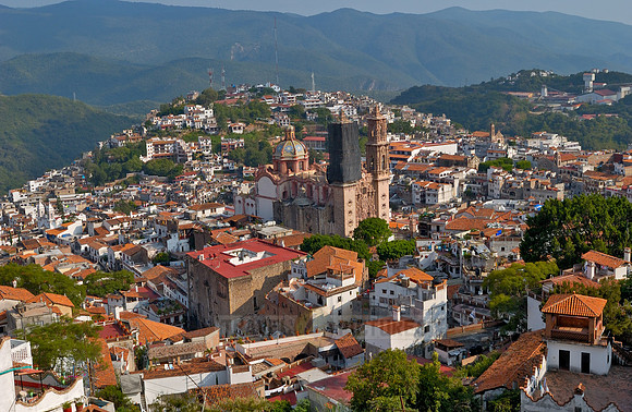 City view from above with San Sebastian y Santa Prisca Church