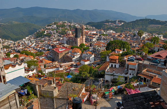 City view from above with San Sebastian y Santa Prisca Church
