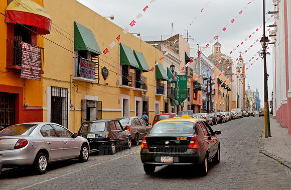 typical facade with colonial flair in Puebla