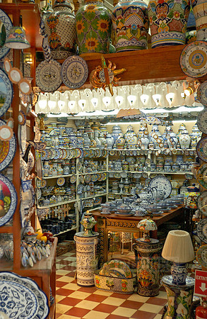 Interior shot of a shop with typical ceramics from majolica distilleries, ARTESANIAS