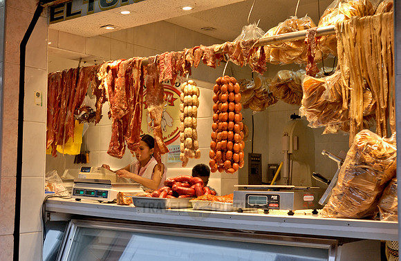 typical butcher shops with unrefrigerated meat products