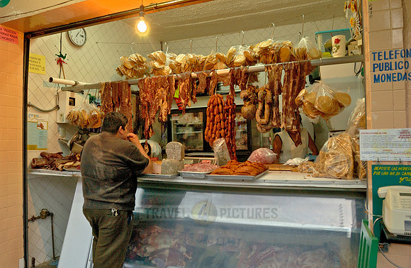 typical butcher shops with unrefrigerated meat products