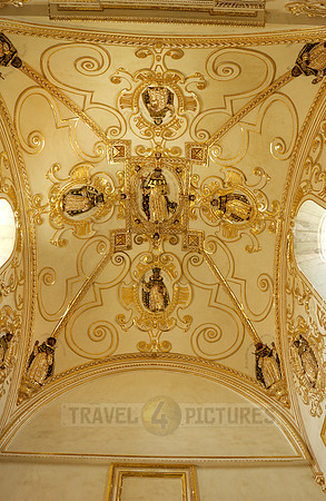 stucco and gold decorations in the stairwell of the former Santo Domingo convent