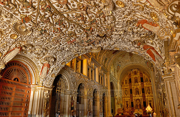well-known entrance vault (below the organ gallery) with the branched family tree of St. Domingo de Guzman