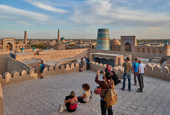 Panorama of ancient city of Khiva during sunset
