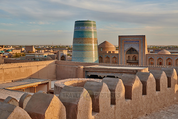 Panorama of ancient city of Khiva during sunset