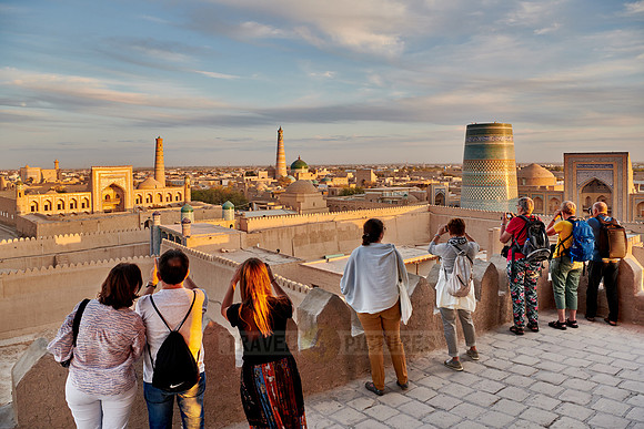 Panorama of ancient city of Khiva during sunset