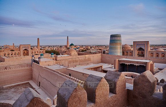 Panorama of ancient city of Khiva during sunset