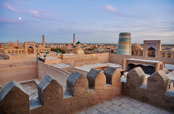 Panorama of ancient city of Khiva during sunset