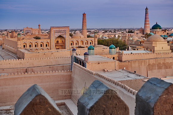 Panorama of ancient city of Khiva during sunset