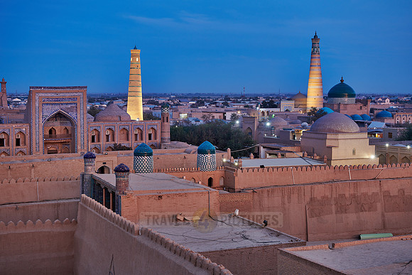 Panorama of illuminated ancient city of Khiva