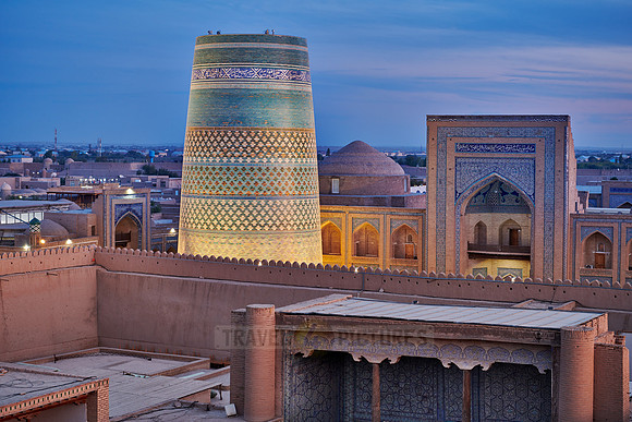Panorama of illuminated ancient city of Khiva