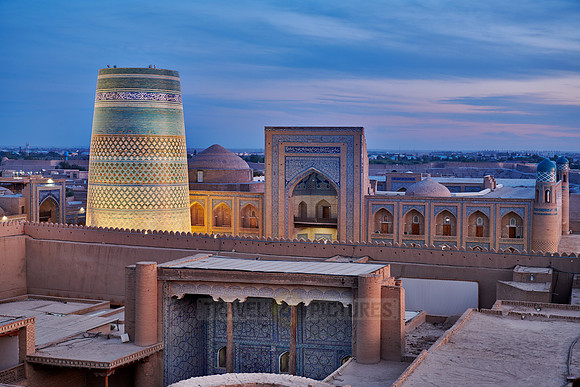 Panorama of illuminated ancient city of Khiva