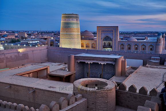 Panorama of illuminated ancient city of Khiva