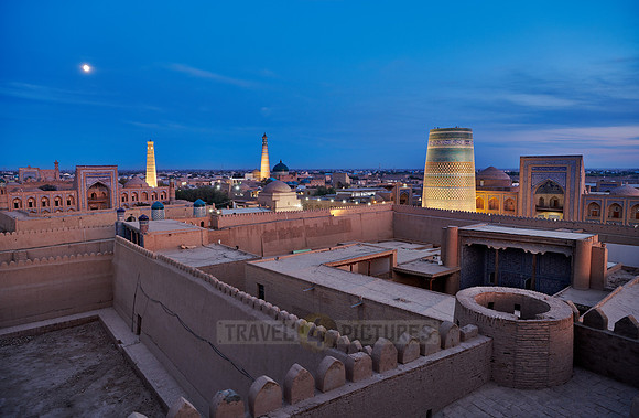 Panorama of illuminated ancient city of Khiva