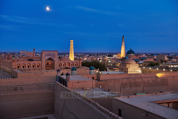 Panorama of illuminated ancient city of Khiva