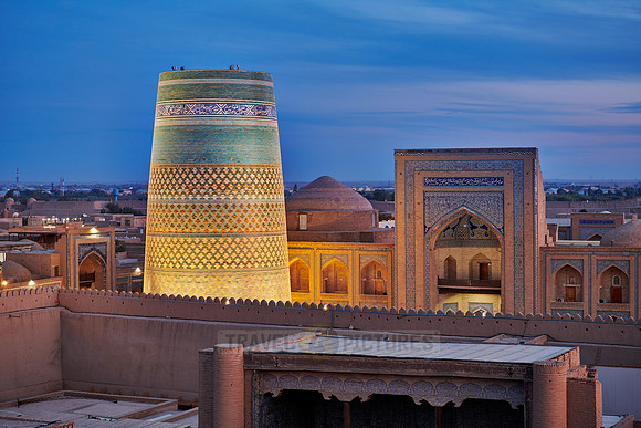 Panorama of illuminated ancient city of Khiva