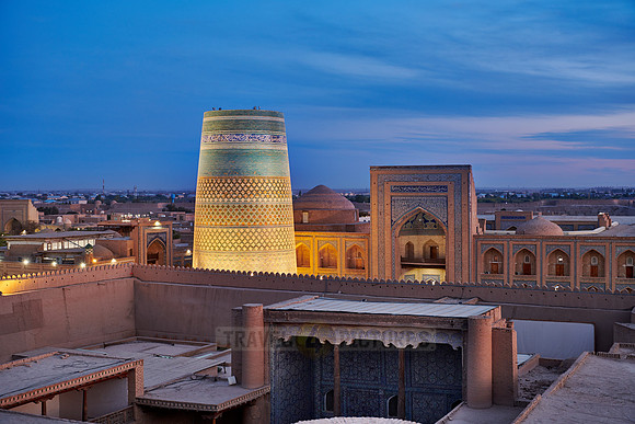 Panorama of illuminated ancient city of Khiva