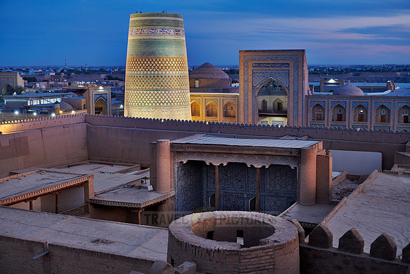 Panorama of illuminated ancient city of Khiva
