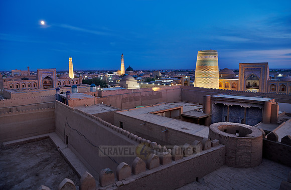 Panorama of illuminated ancient city of Khiva