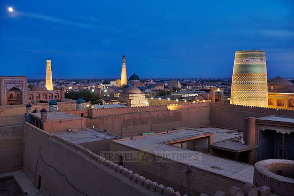 Panorama of illuminated ancient city of Khiva