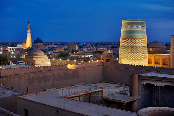 Panorama of illuminated ancient city of Khiva