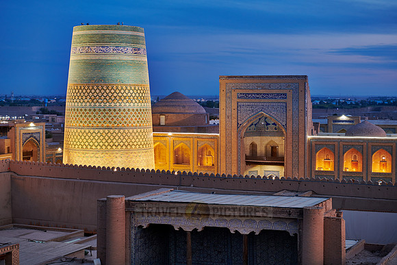Panorama of illuminated ancient city of Khiva