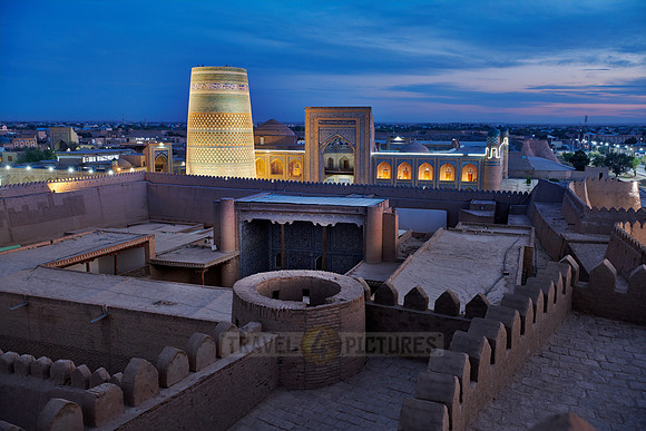 Panorama of illuminated ancient city of Khiva