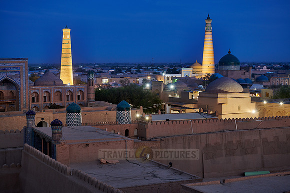 Panorama of illuminated ancient city of Khiva