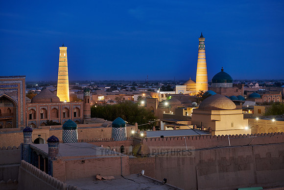 Panorama of illuminated ancient city of Khiva
