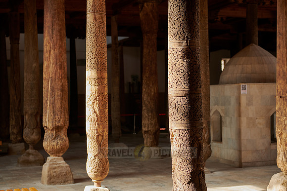 old wooden columns in Djuma Mosque old town Khiva