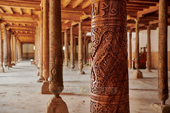 old wooden columns in Djuma Mosque old town Khiva