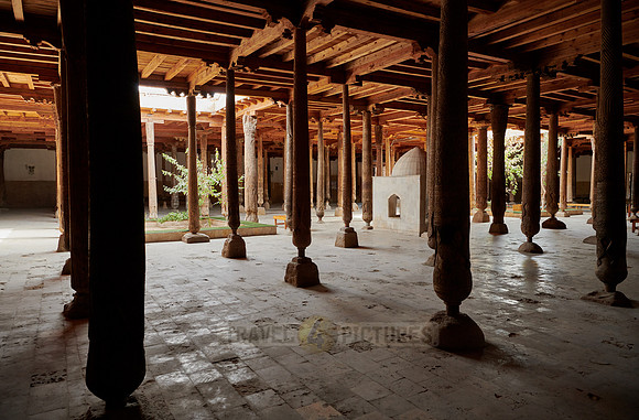 old wooden columns in Djuma Mosque old town Khiva