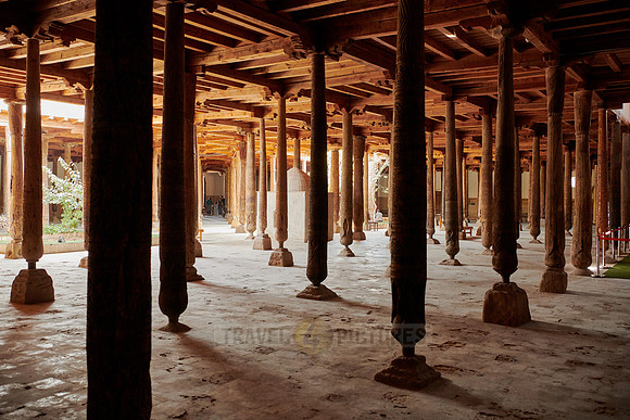 old wooden columns in Djuma Mosque old town Khiva