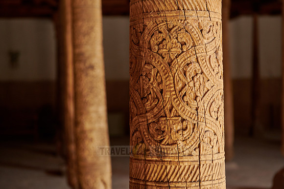 old wooden columns in Djuma Mosque old town Khiva