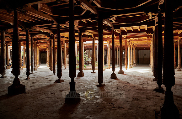 old wooden columns in Djuma Mosque old town Khiva