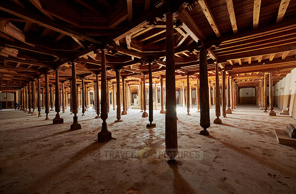 old wooden columns in Djuma Mosque old town Khiva