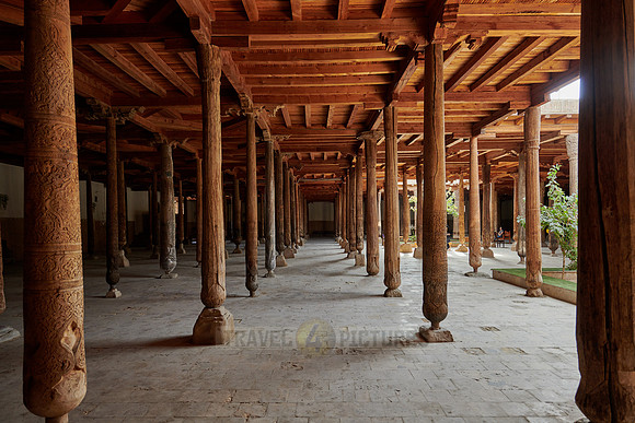 old wooden columns in Djuma Mosque old town Khiva