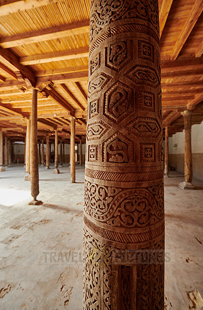 old wooden columns in Djuma Mosque old town Khiva