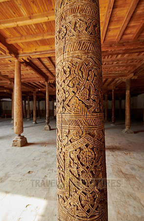 old wooden columns in Djuma Mosque old town Khiva